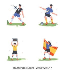 Handy Set of Football Sport Flat Illustrations 

