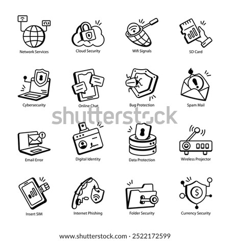 Handy Set of Internet Service Doodle Icons 


