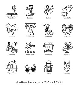 Handy Set of Miami Heritage Linear Icons  

