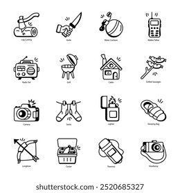 Handy Set of Outdoors Doodle Icons 

