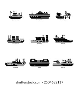 Handy Set of Ship Solid Style Icons 

