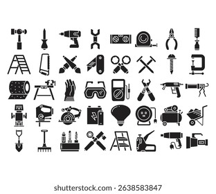 handy tools and equipment icons set