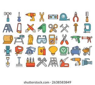 handy tools and equipment icons set