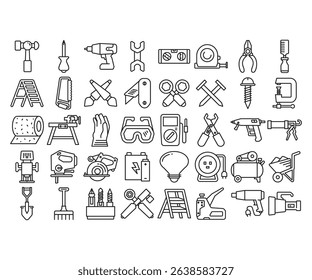 handy tools and equipment line icons set