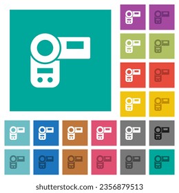 Handycam multi colored flat icons on plain square backgrounds. Included white and darker icon variations for hover or active effects.