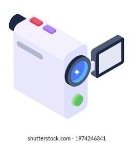 Handycam vector in isometric style, video camera 