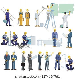 Handyman with builder and architect illustration