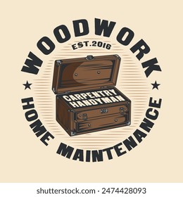 Handyman Carpenter Wooden toolbox vintage logo