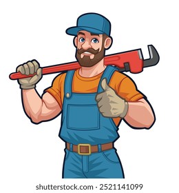 Handyman llevando una llave de tubo grande