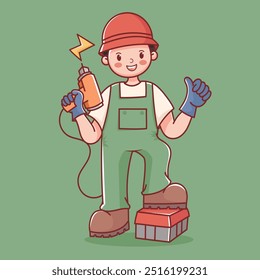 Handyman Cartoon Character - Friendly Electrician with Power Tools, playful style of the character, Perfect For content related to technician or repair work