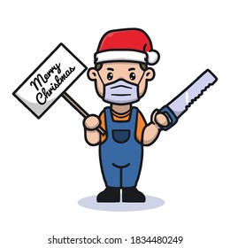 Handyman celebrating Christmas in pandemic
