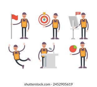 handyman characters in different poses vector set