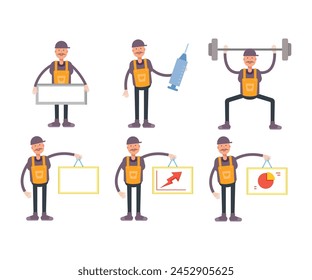 handyman characters in different poses vector set