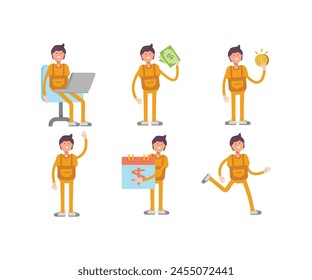 handyman characters set in various poses vector illustration