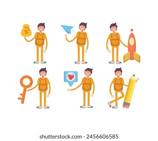 handyman characters set in various poses vector illustration