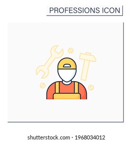 Handyman color icon.Fixer, handyperson and handyworker.Repairs home.Important job.Professions concept. Isolated vector illustration