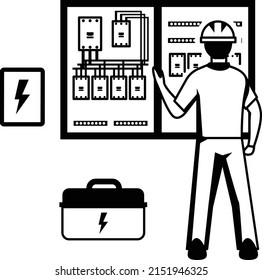 Handyman Distribution board for control electrical voltage in house or office vector icon design, Electrician Profession symbol, Power Supply and wiring Sign, Control voltage switchboard Concept,
