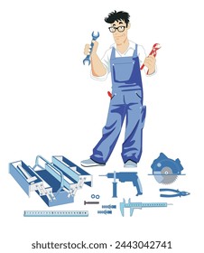 un manitas haciendo su propio trabajo, ilustración cómica