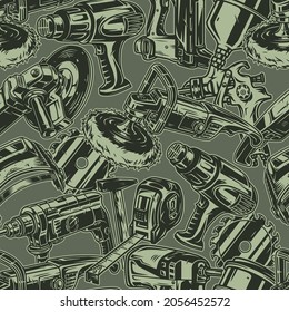 Handyman equipment vintage seamless pattern with manual worker tools and instruments in monochrome style vector illustration