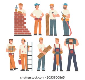 Handyman or Fixer as Skilled Man Engaged in Home Repair Work Vector Set