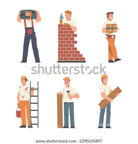 Handyman or Fixer as Skilled Man Engaged in Home Repair Work Vector Set