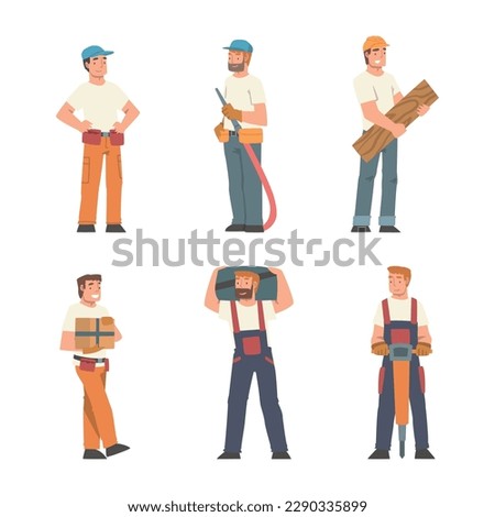 Handyman or Fixer as Skilled Man Engaged in Home Repair Work Vector Set