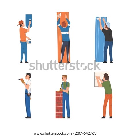 Handyman or Fixer as Skilled Man Engaged in Home Repair Work Vector Set