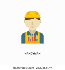 Handyman flat colored icon or logo. Symbol or sign on house repair and maintenance services theme. Editable vector illustration.