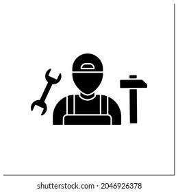 Handyman glyph icon.Fixer, handyperson and handyworker.Repairs home.Important job.Professions concept. Filled flat sign. Isolated silhouette vector illustration