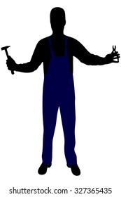 handyman with hammer and pliers , vector