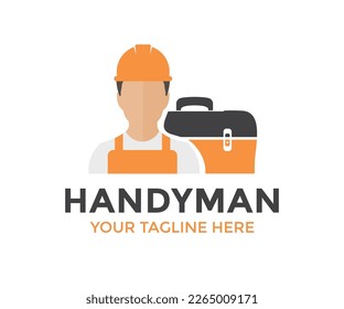 Handyman Hard-working professional worker man logo design. Person Profile, Avatar Symbol, Male people icon. Construction, home repair, and Building Concept vector design and illustration.