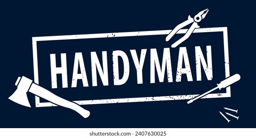 Handyman.  High quality service logo dark blue background.  Stamp rubber grunge of handyman service with repair tools repair. handyman service for your web site design, app, UI.  EPS10.  