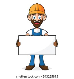 Handyman Holding Blank White Sign