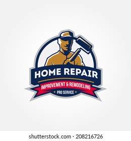 Handyman home repair corporate service badge symbol isolated on white background, vector illustration, symbol looks similar to logo