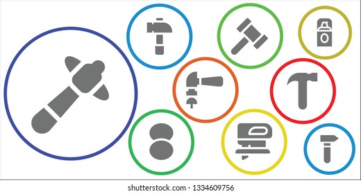 handyman icon set. 9 filled handyman icons.  Collection Of - Hammer, Foundation, Fretsaw