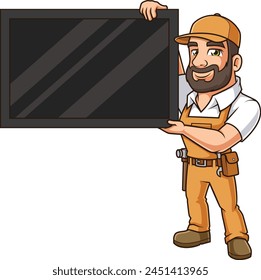 Handyman instalando Ilustración vectorial de televisión