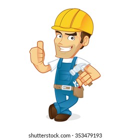 handyman leaning and giving thumb up