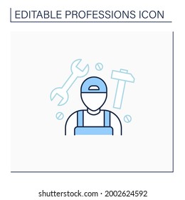 Handyman line icon.Fixer, handyperson and handyworker.Repairs home.Important job.Professions concept. Isolated vector illustration.Editable stroke