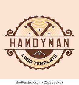 Handyman logo template with hammer and wood images. Vector illustration with eps file. editable, scalable format.