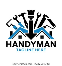 handyman logo with tools and house shape vector illustration