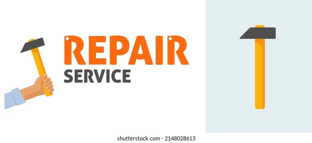 Handyman logo vector or carpenter joinery hand holding hummer flat logotype with hummer graphic icon isolated on white background cartoon illustration, repair service concept