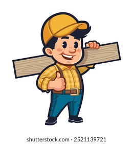 Handyman Mascot Carrying a Wooden Boards Design for Flooring Company