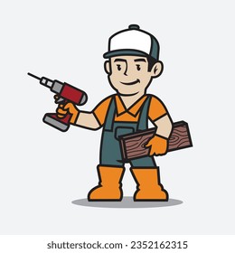 Handyman mascot logo vector the Concept of Isolated Technology. Flat Cartoon Style Suitable for Landing Web Pages,T shirt, Flyers, Stickers