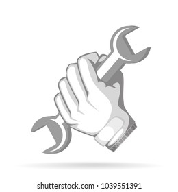Handyman, mechanic, worker hold wrench. Technical assistance.