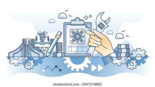 Handyman occupation as professional maintenance work outline hands concept. Builder or technician work with construction or renovation tasks vector illustration. Repairman with technical knowledge.