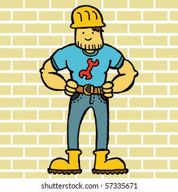 handyman on brick background