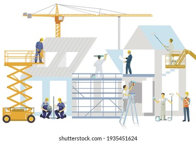 Handyman on the construction site, illustration