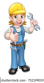 A handyman plumber or mechanic cartoon character holding a spanner and giving a thumbs up