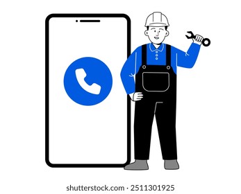 Handyman encanador técnico construtor mecânico serviço de manutenção call center suporte reparador trabalho engenheiro manutenção telefone suporte 