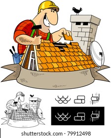 Handyman roofer (character #7). The series of the handyman cartoon characters with some icons.